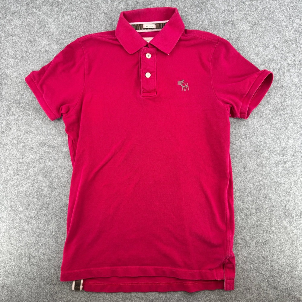 Abercrombie & Fitch Polo Shirt Mens L Muscle Fit Pink Embroidered Logo EUC